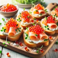 Тапас с лососем и красной икрой для фуршета в Алматы, кейтеринг